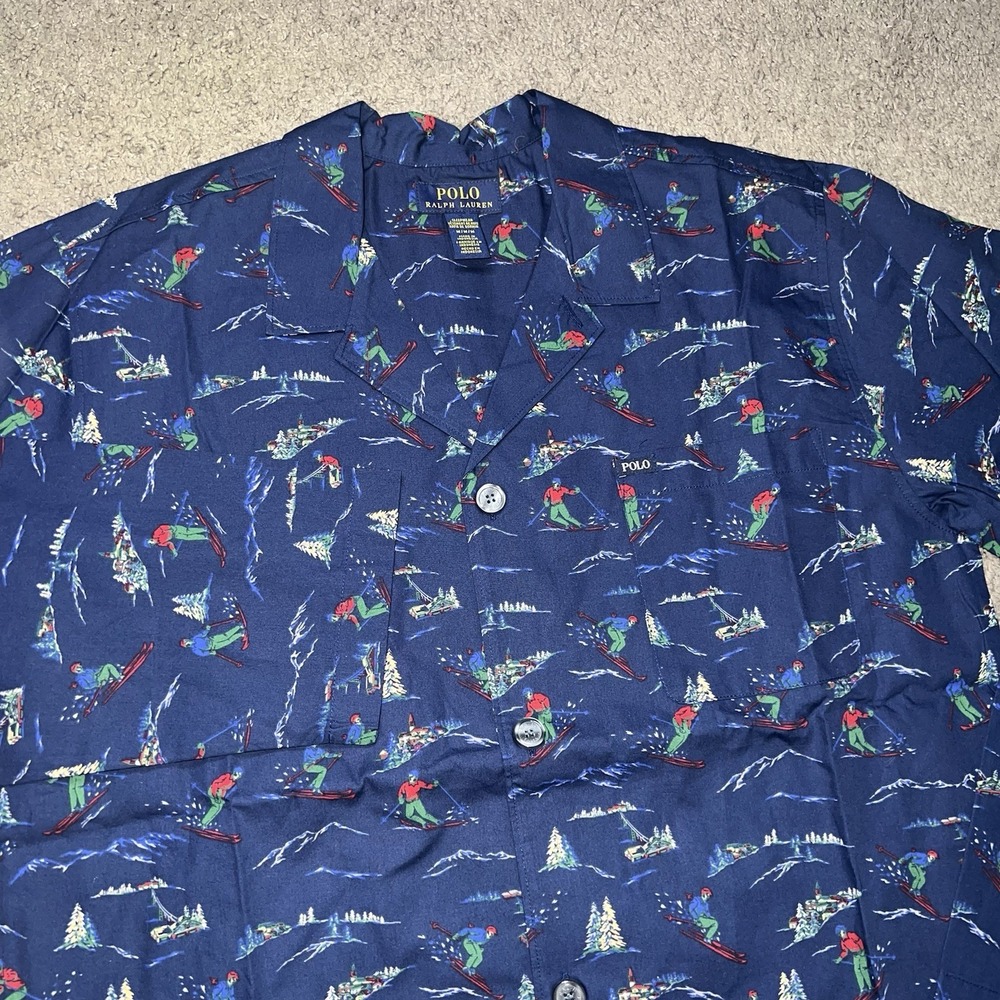 Polo Ralph Lauren 100% Cotton Men's Sleep Shirt Pajama Downhill Ski AOP Size M